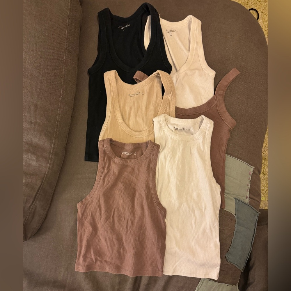 Abercrombie Women's Sleeveless Ribbed stretch Cotton Tank Top Set Lot of 6 - S